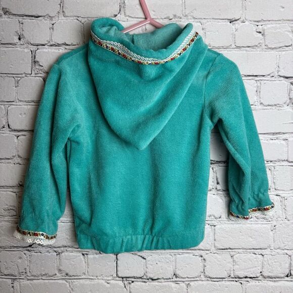 VTG Teddy Bears Girls Sweetheart Sweater Hoodie Lace Floral Trim Teal Sz 24 Mos‎ - Picture 2 of 7